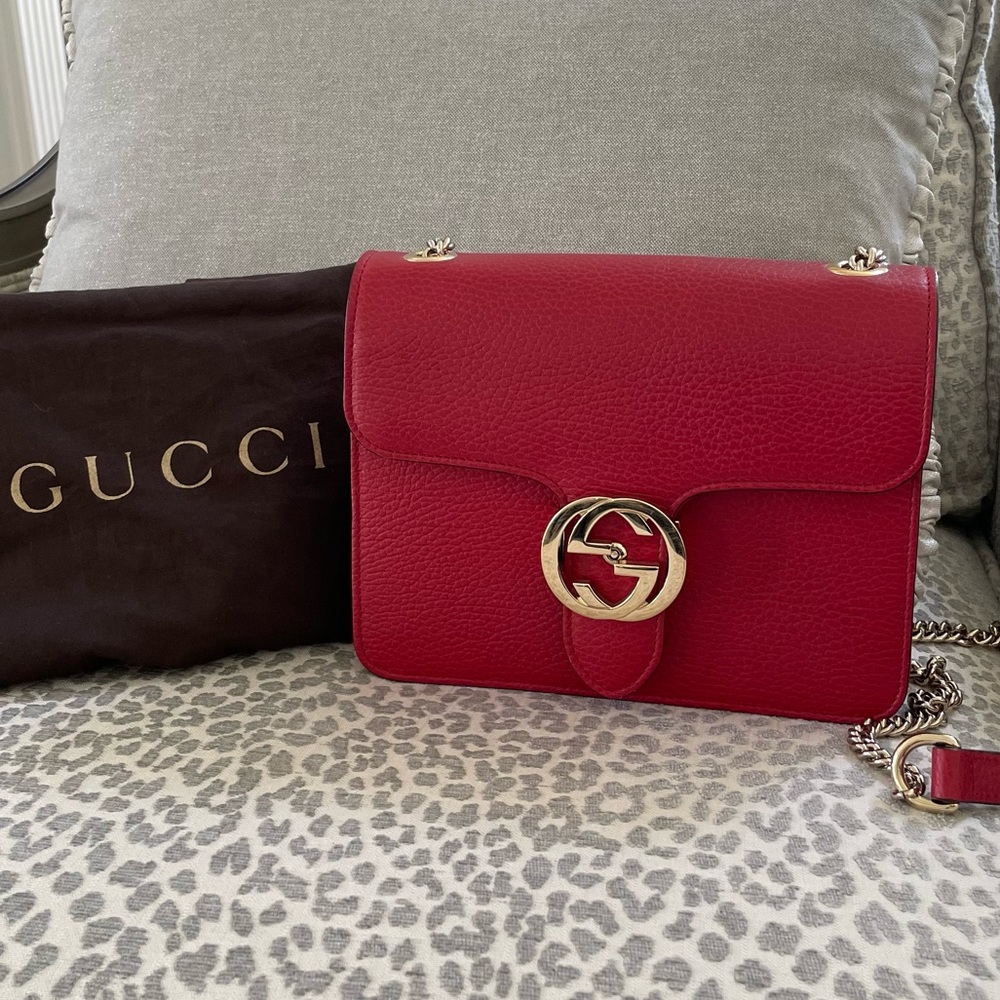 GUCCI crossbody shoulder bag red interlocking GG calfskin